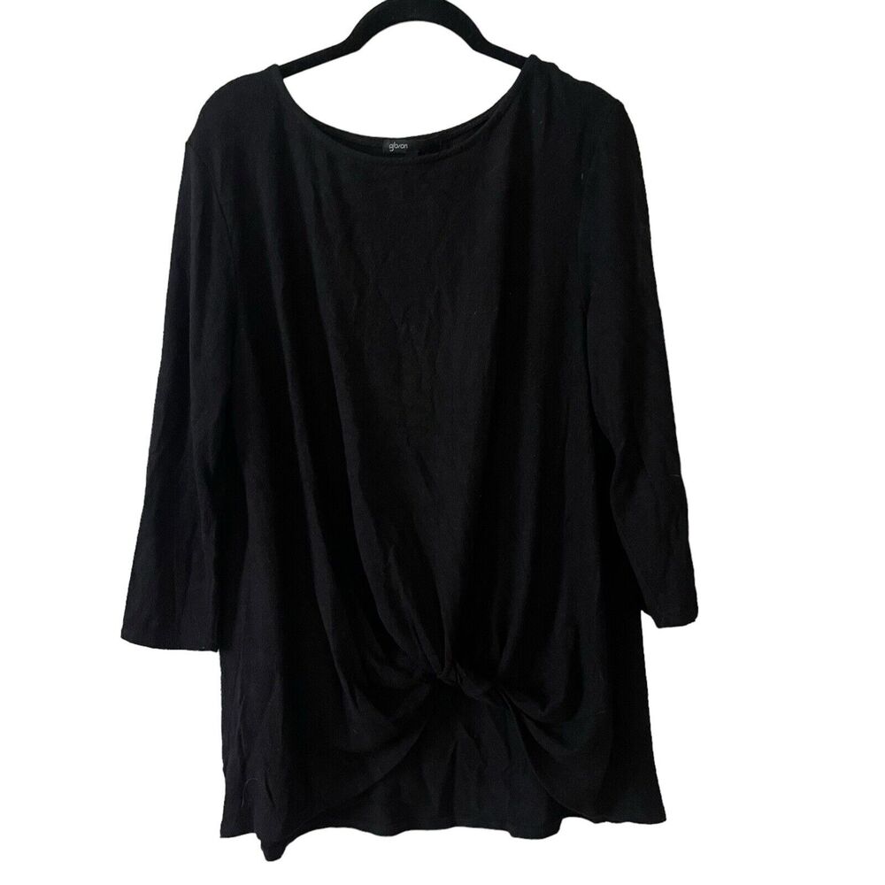 Gibson Womens Large Cozy Twist Front Pullover Top Black 3/4 Sleeve Blouse Casual